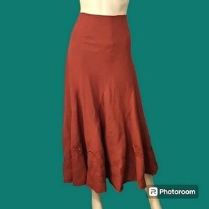 VTG CAROLE LITTLE 1990s Beaded Godet Linen Boho Midi Skirt Size 10